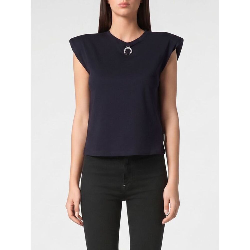 Philipp Plein Jersey Tank Top With Crew Neck And Padded Shoulders